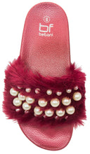 Betani Women's Embellished Faux Fur Pearl Slipper Slide Sandal
