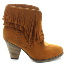 Nature Breeze Dallas-03 Women's V Slit Strap Double Fringe Stacked Heel Booties