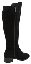 Top Moda Women's Buckle Zipper Over the Knee Riding Low Flat Heel Boot
