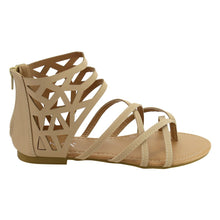 ANNA IE18 Women's Cutout Strappy Back Zipper Thong Flat Sandal