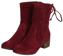 Breckelle's Women's Closed Toe Back Tie Drawstring Mid-Calf Block Heel Boot