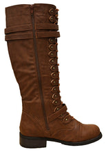 Cambridge Select Women's Strappy Lace-Up Knee High Combat Stacked Heel Boot