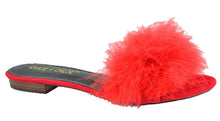 Chase & Chloe Women's Feathered Marabou Pompom Slip On Mule