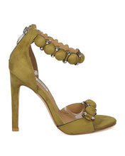 Cape Robin Alza-45 Women Velvet Pom Pom Stiletto Sandal Ankle Strap Sandal