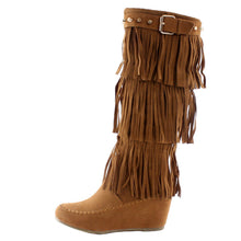 Nature Breeze Womens Bridget Knee High Moc-Toe Wedge Boots