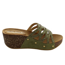 Refresh IF01 Women's Cutout Stud Rhinestone Slide In Wedge Sandal