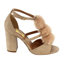 Nature Breeze Women's Strappy Open Toe Pom Pom Chunky Stacked Block Heel Sandal