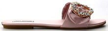 Cape Robbin Sadie-3 Satin Rhinestone Brooch Open Toe Slide Slip On Flip Flop Flat Sandal Pink