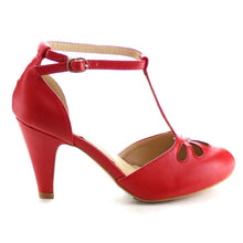 Chase & Chloe Kimmy-36 Women's Teardrop Cut Out T-Strap Mid Heel Dress Pumps