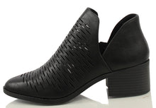 City Classified Women's Tiny Dash Perforations Western V Cutout Side Low Stacked Heel Ankle Bootie