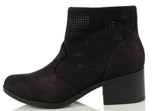 City Classified Women's Weezie Perforated Faux Suede Cowboy Low Stacked Heel Ankle Booties
