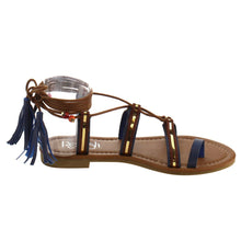 Refresh ID48 Women's Gladiator Strappy Lace Up Tassel Flat Beach Sandal