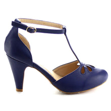 Chase & Chloe Kimmy-36 Women's Teardrop Cut Out T-Strap Mid Heel Dress Pumps