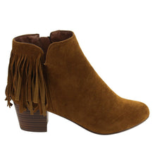 Breckelles GK88 Women Faux Suede Fringe Chunky Heel Ankle Boot