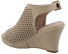 Top Moda Women's Laser Cut Slingback Peep Toe Wedge Bootie Sandal