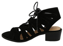 Top Moda Women's Scalloped Edge Lace Up Block Heel Sandal