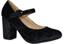 Chase & Chloe Women's Velvet Stacked Chunky Heel Mary Jane Pump