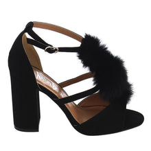 Nature Breeze Women's Strappy Open Toe Pom Pom Chunky Stacked Block Heel Sandal