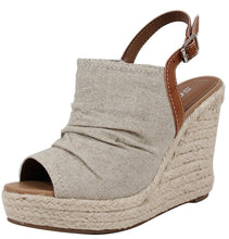 Soda Women's Open Toe Ruched Canvas Espadrille Platform Wedge
