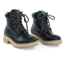 Children Fashion Work Bootie Lace Up Lug Threaded Sole, Kid Girl Boy