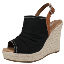 Soda Women's Open Toe Ruched Canvas Espadrille Platform Wedge