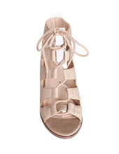 Delicious Women's Yohan Open Toe Lace Up Stacked Heel