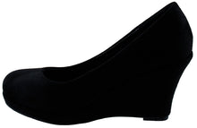 Top Moda Shoes Women's Odell-88 Round Toe Slip On Faux Suede Nubuck Mid Heel Wedge Pumps