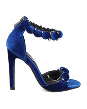 Cape Robin Alza-45 Women Velvet Pom Pom Stiletto Sandal Ankle Strap Sandal