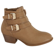 Top Moda Cl-14 Women's Buckle Straps Stacked Low Heel Ankle Booties