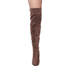Qupid Zinc-01 Women's Lace Up Back Stretchy Over The Knee Stacked Chunky Boots