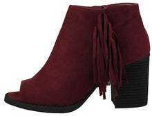 Soda Women's Sueded Fringe Peep Toe Chunky Stacked Heel Bootie