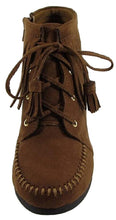 City Classified Women's Faux Suede Moccasin Fringe Lace Up Wedge