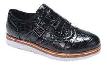 Nature Breeze Women's Wingtip Loafer Croc Embossed Flatform Oxford Shoe