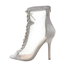 Wild Diva Womens Open Peep Toe Sheer Mesh Stiletto High Heel Lace Up Ankle Booties Boot