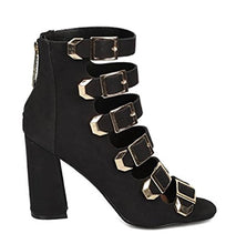 Breckelle's Ali-21 Women Buckled Block Heel Pump - Strappy Chunky Heel Sandals- Caged Peep High Top Pump - By Breckelles Collection