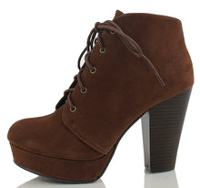Soda Women's Agenda Ankle Lace Up Platform Chunky Heel Ankle Bootie, Camel, 8 M US