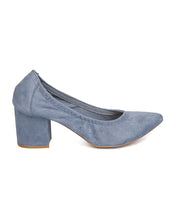 Wild Diva GA63 Women Faux Suede Pointy Toe Elastic Trim Chunky Heel Pump