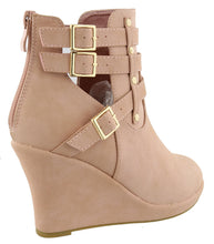 Top Moda Women's Buckle Accent Wedge Heel Bootie