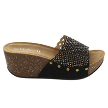 Refresh IE86 Women's Rhinestone Studded Slip On Platform Wedge Sandal