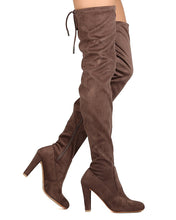 Nature Breeze FH66 Women Faux Suede Thigh High Drawstring Cupped Heel Boot