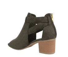 City Classified Women's Cutout Side Strap Mid Black Chunky Heel Fashion Ankle Bootie Boots