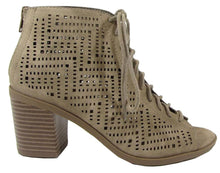 Soda Women's Laser Cut Peep Toe Lace Up Chunky Heel Bootie