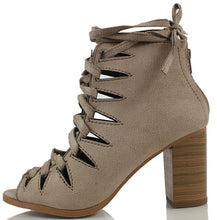 Delicious Women's Hewitt Faux Suede Lace Up Thick Crisscross Lace Stacked Heel Ankle Bootie