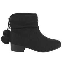 Soda FF26 Women's Slouchy Pom Pom Back Lace Up Block Heel Ankle Booties