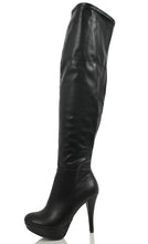 Delicious Women's Samra Closed Toe Stretch Faux Leather Over The Knee Platform High Heel