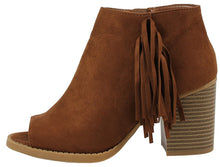 Soda Women's Sueded Fringe Peep Toe Chunky Stacked Heel Bootie