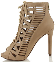 Paprika Women's Tinley Peep Toe Cut Out Corset Lace Up Stiletto Heel Dress Sandal