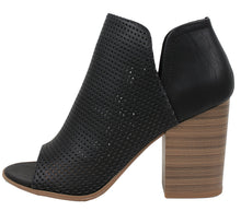 Soda Women's Open Toe Perforated Stacked Block Heel Ankle Bootie