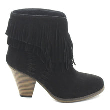 Nature Breeze Dallas-03 Women's V Slit Strap Double Fringe Stacked Heel Booties