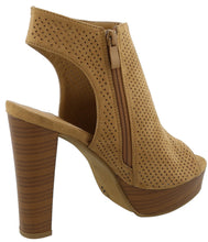 Top Moda Women's Perforated Open Toe Chunky Stacked Block Heel Ankle Bootie